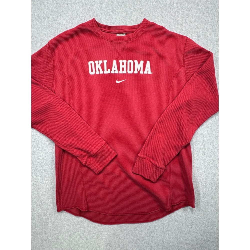 Nike Team Oklahoma Sooners Waffle Knit Thermal Shirt Mens XL Red Long Sleeve OU